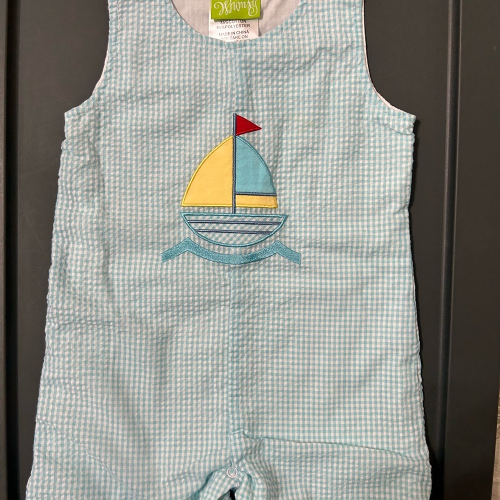 Whimsy Blue Checkered Kids One Piece